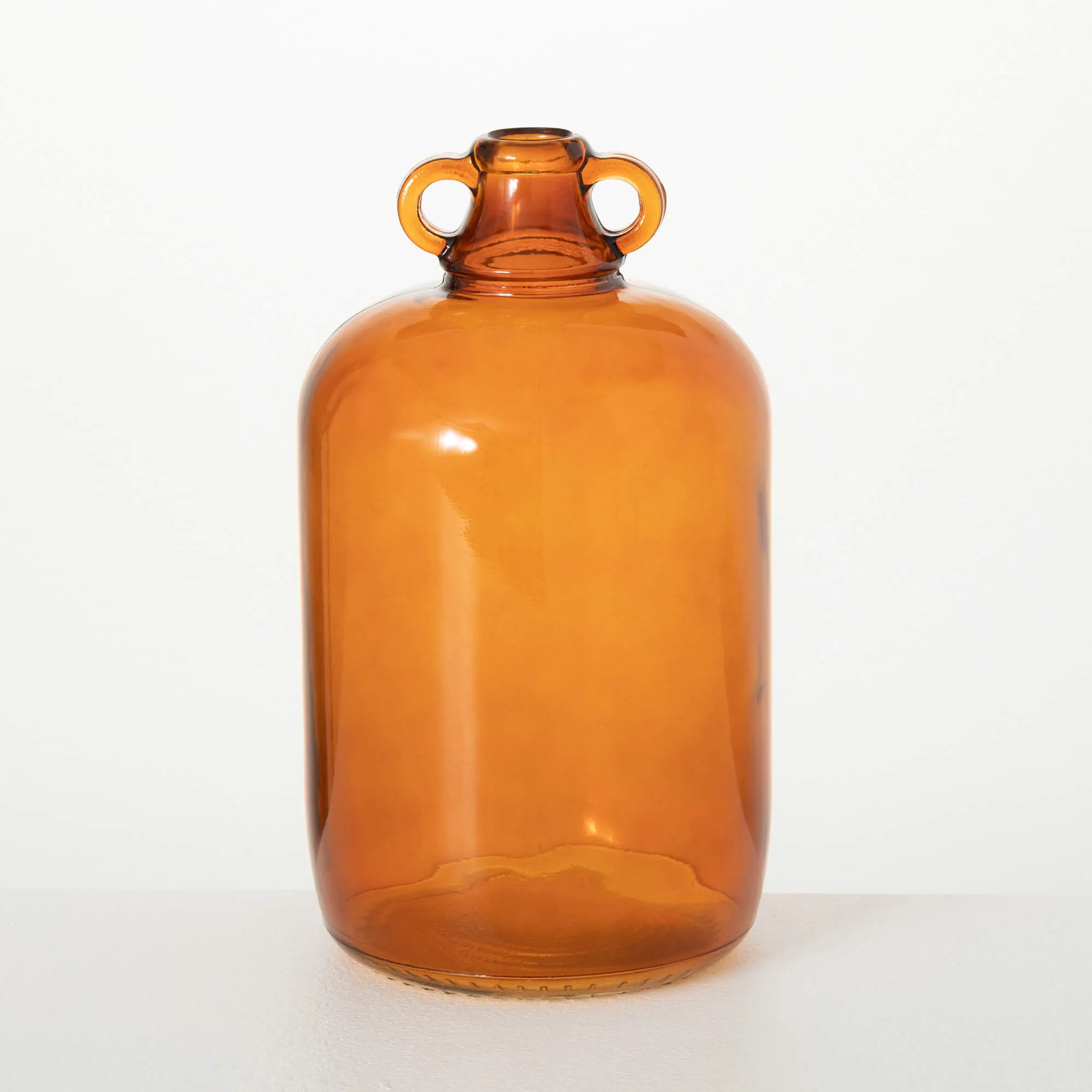 12.5"H Sullivans Handled Amber Glass Jug Vase, Brown