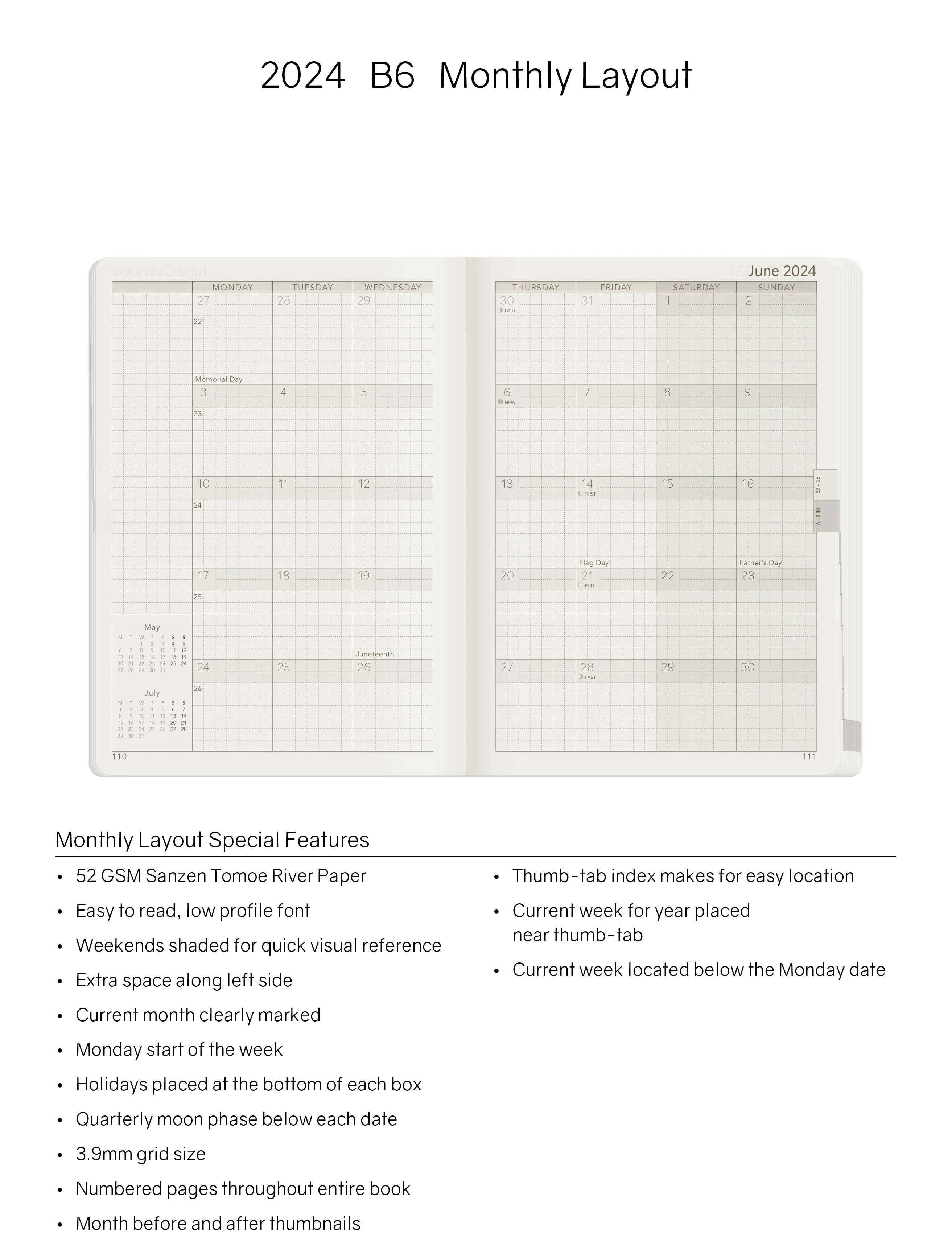 2024 B6 Weekly Planner - 52gsm Tomoe River Paper (All in One)