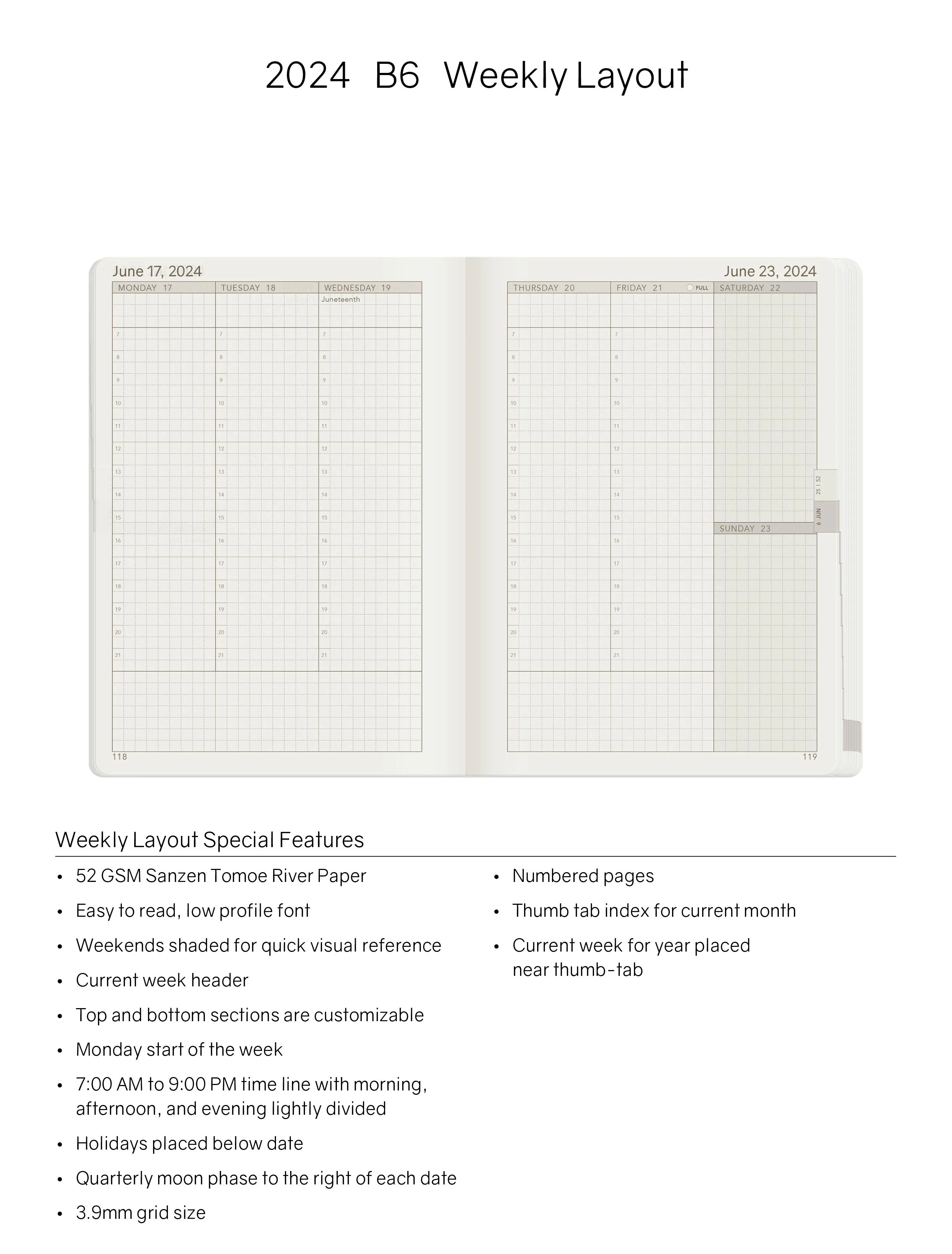 2024 B6 Weekly Planner - 52gsm Tomoe River Paper (All in One)