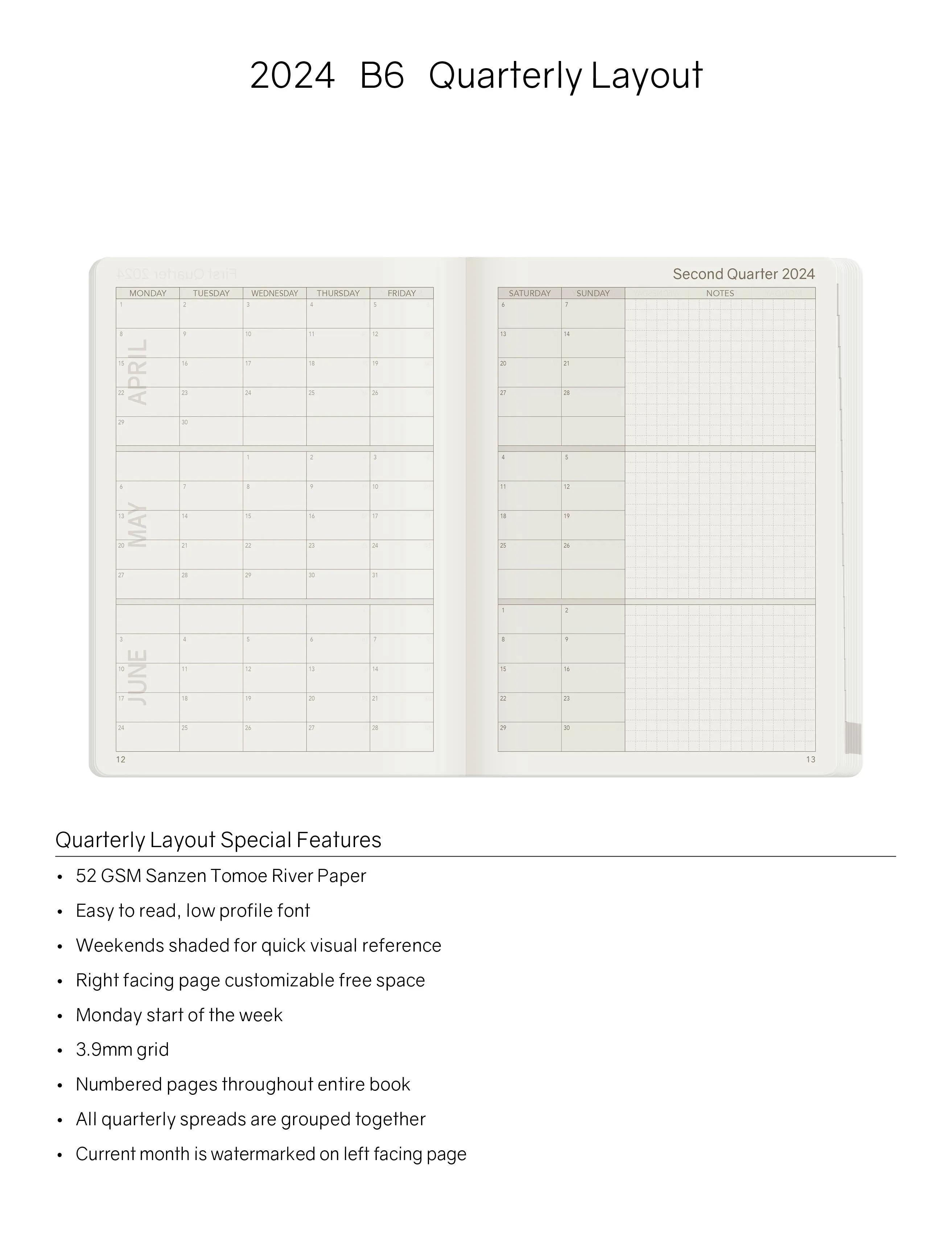 2024 B6 Weekly Planner - 52gsm Tomoe River Paper (All in One)