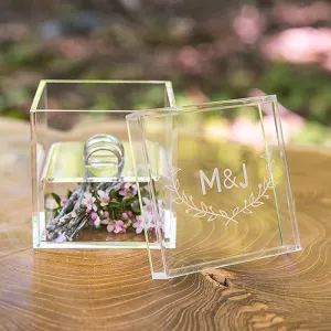 Acrylic Wedding Ring Box - Woodland Pretty Etching