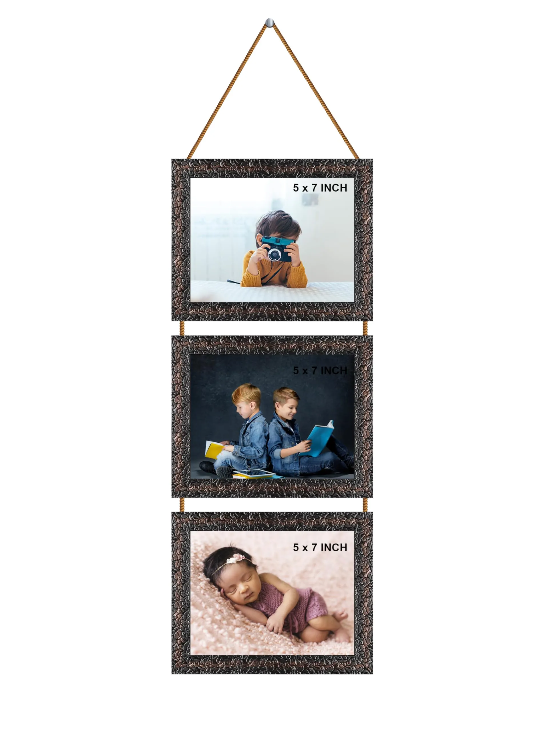 Amazon Brand - Umi 3 in 1 Hanging Photo Frame with Plexiglass - Three slots for 3 Photos of 5 x 7 each (Black Frame)