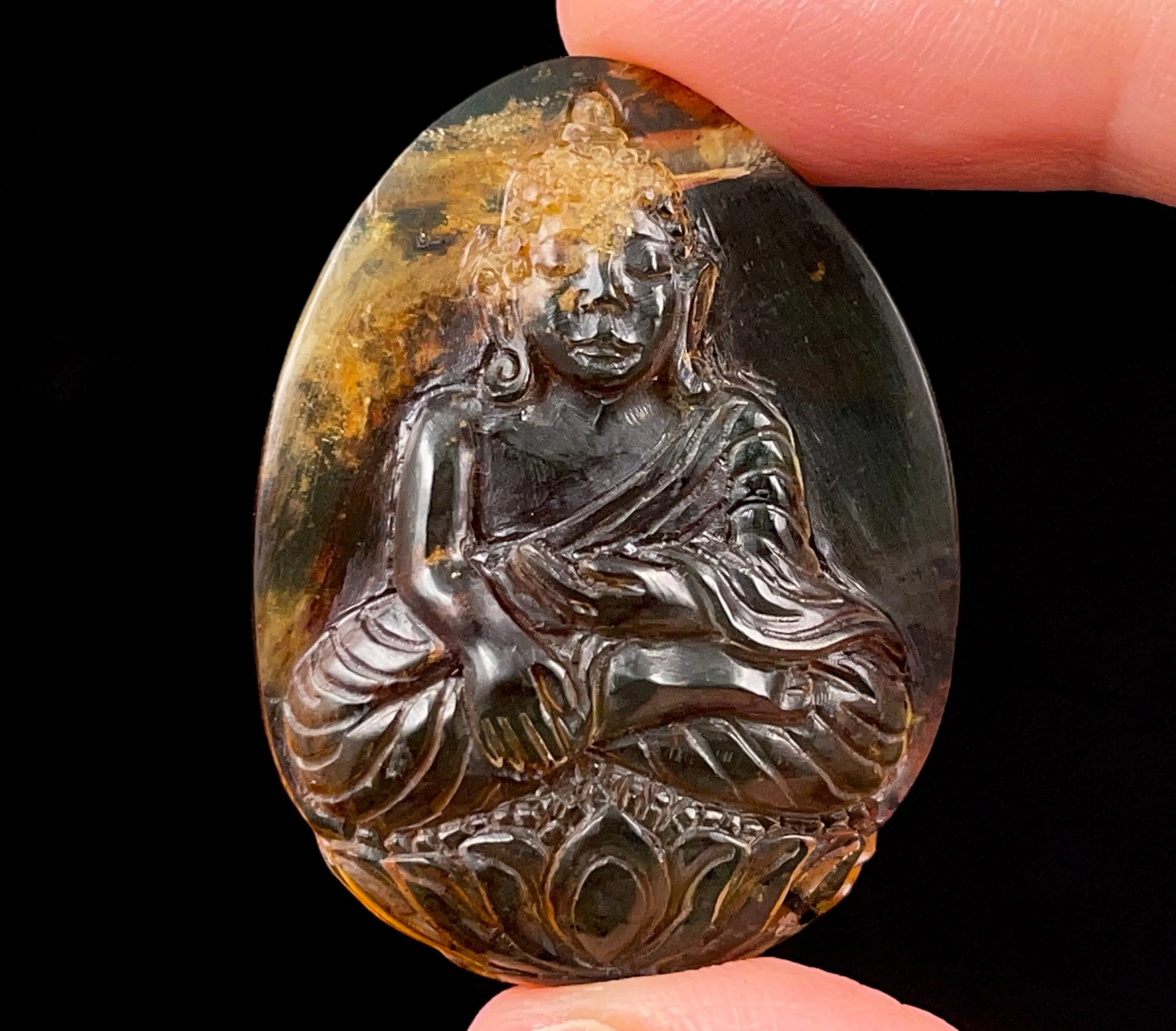 AMBER Crystal Buddha - Crystal Carving, Housewarming Gift, Home Decor, Healing Crystals and Stones, 52669