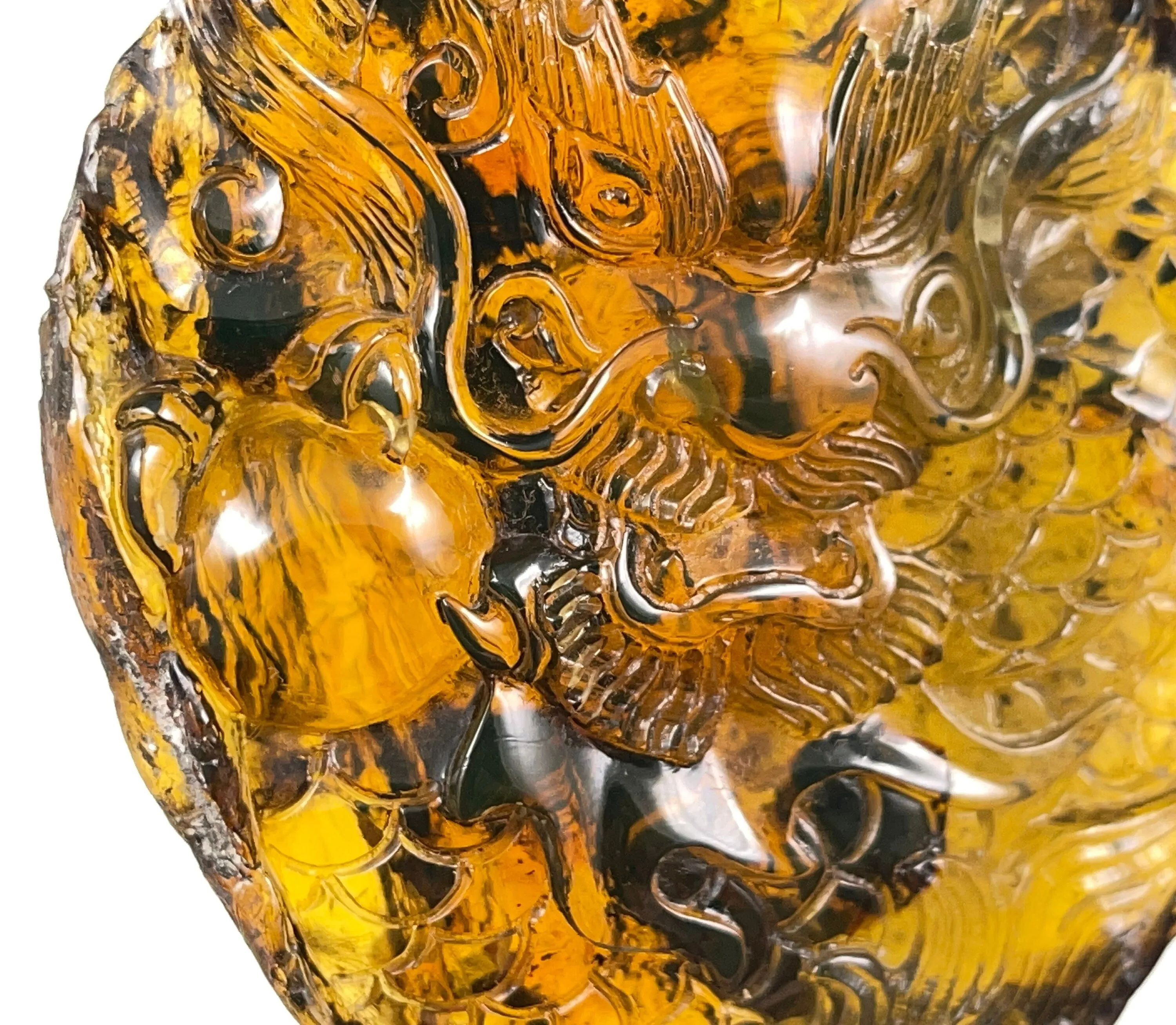 AMBER Crystal Dragon - UV Reactive - Crystal Carving, Housewarming Gift, Home Decor, Healing Crystals and Stones, 52662