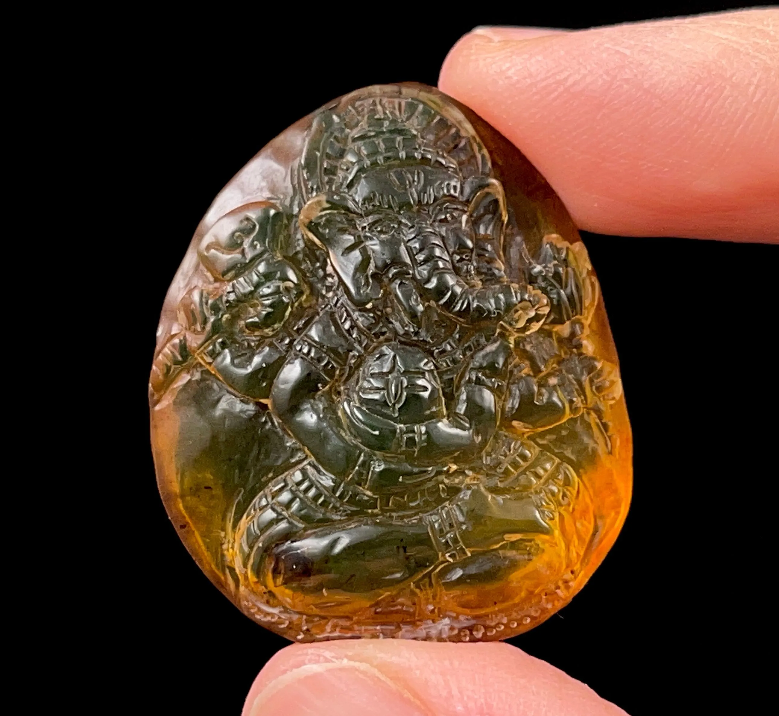 AMBER Crystal Ganesha - Crystal Carving, Housewarming Gift, Home Decor, Healing Crystals and Stones, 52680