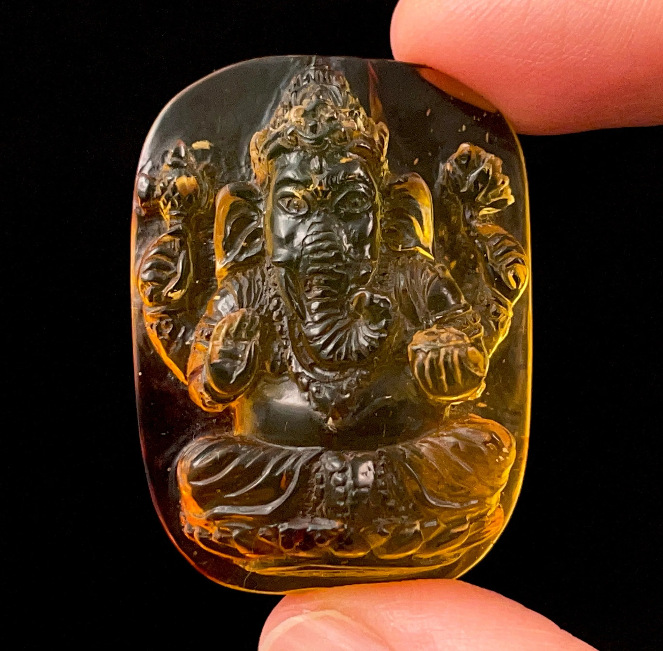 AMBER Crystal Ganesha - Crystal Carving, Housewarming Gift, Home Decor, Healing Crystals and Stones, 52688