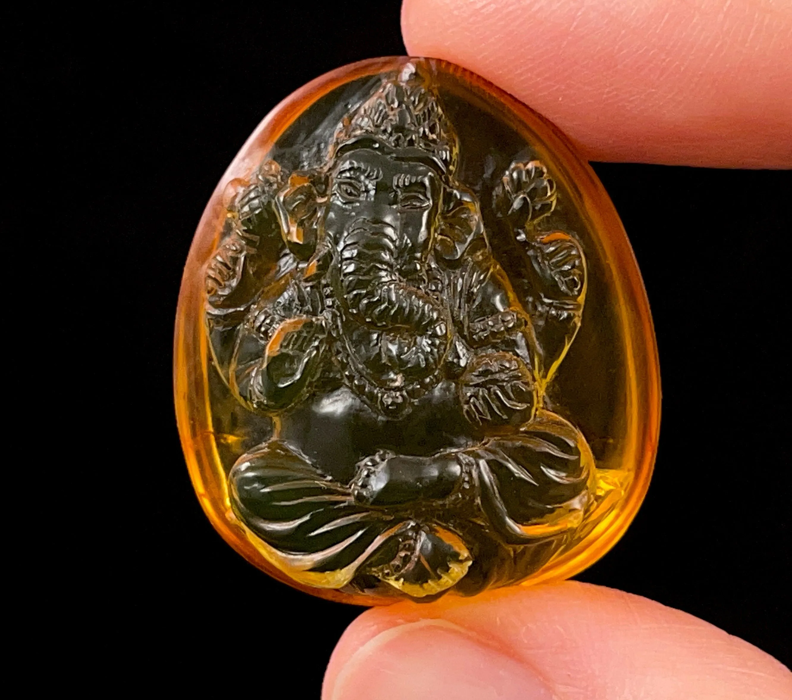 AMBER Crystal Ganesha - Crystal Carving, Housewarming Gift, Home Decor, Healing Crystals and Stones, 52693