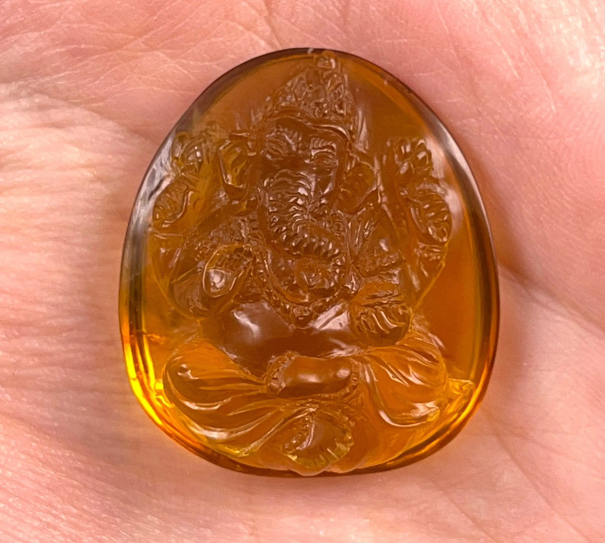 AMBER Crystal Ganesha - Crystal Carving, Housewarming Gift, Home Decor, Healing Crystals and Stones, 52693