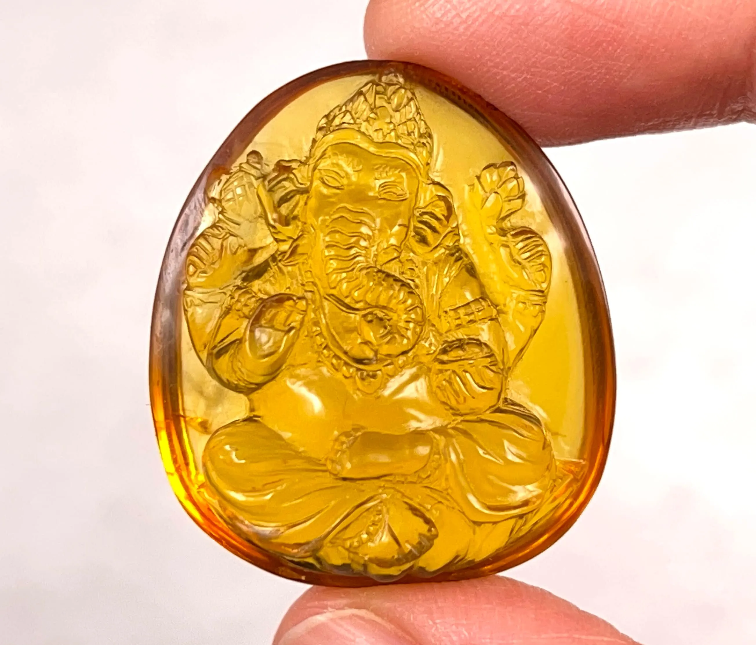 AMBER Crystal Ganesha - Crystal Carving, Housewarming Gift, Home Decor, Healing Crystals and Stones, 52693