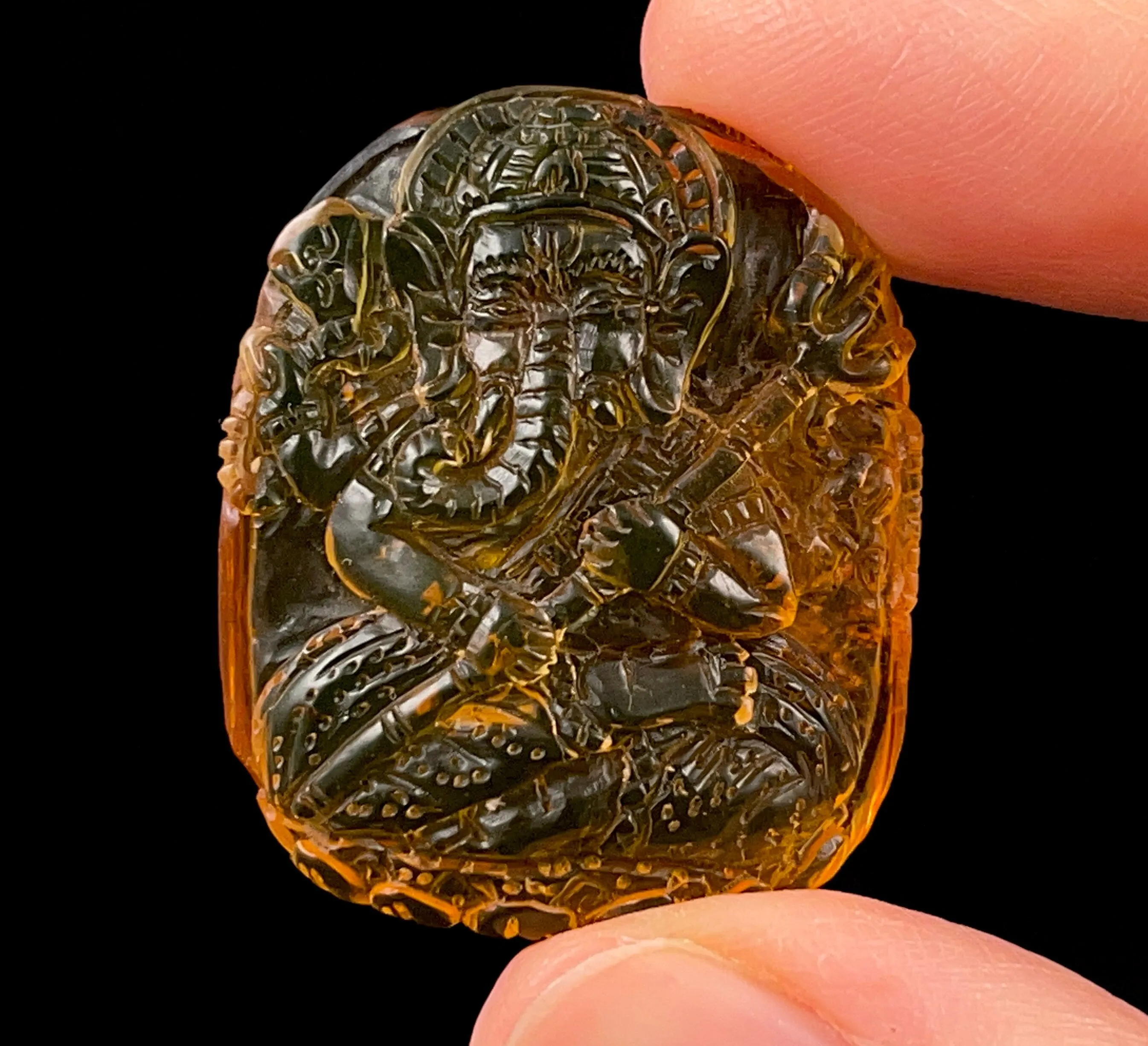 AMBER Crystal Ganesha - Crystal Carving, Housewarming Gift, Home Decor, Healing Crystals and Stones, 52697