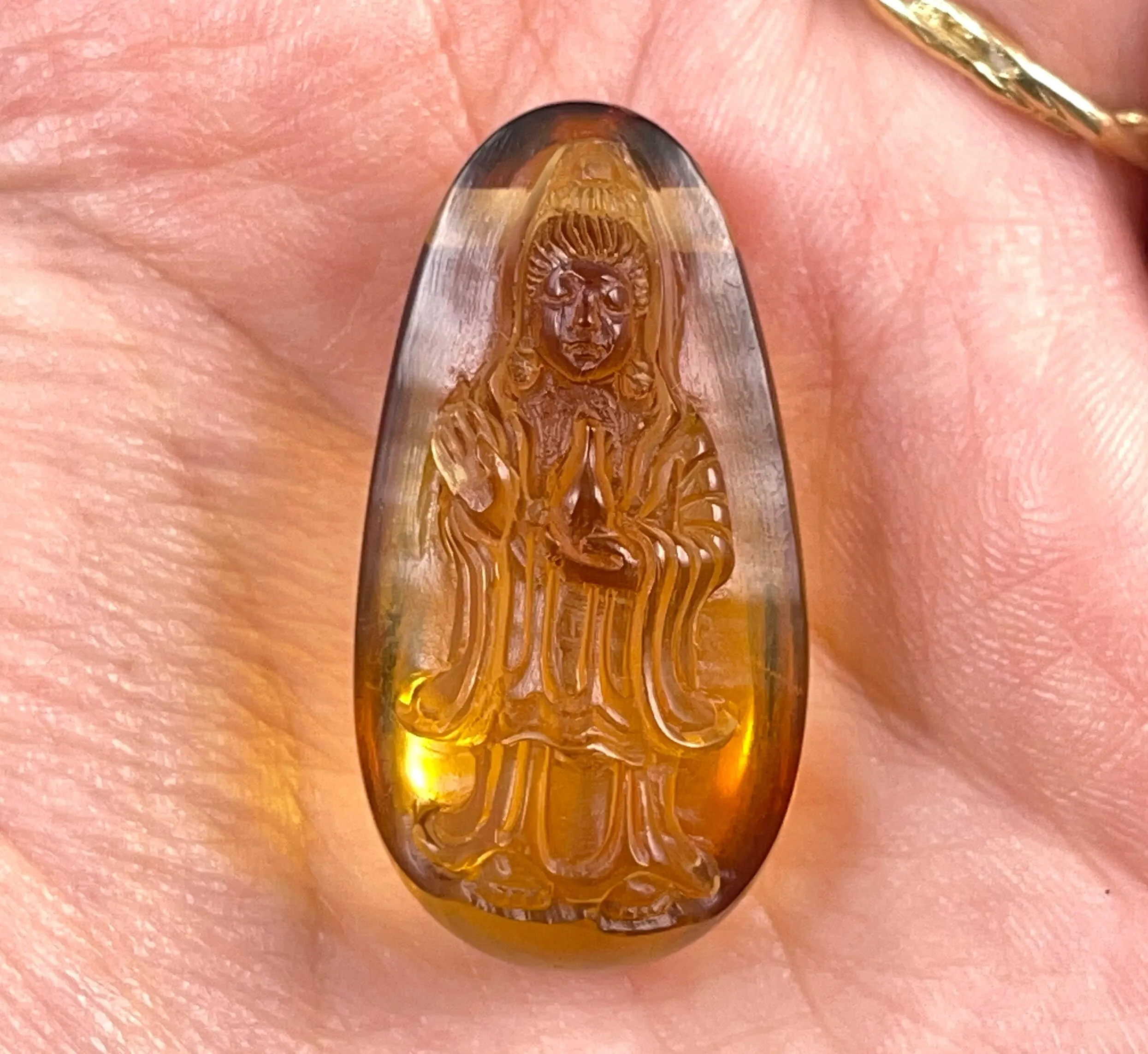 AMBER Crystal Kuan Yin - Crystal Carving, Housewarming Gift, Home Decor, Healing Crystals and Stones, 52668