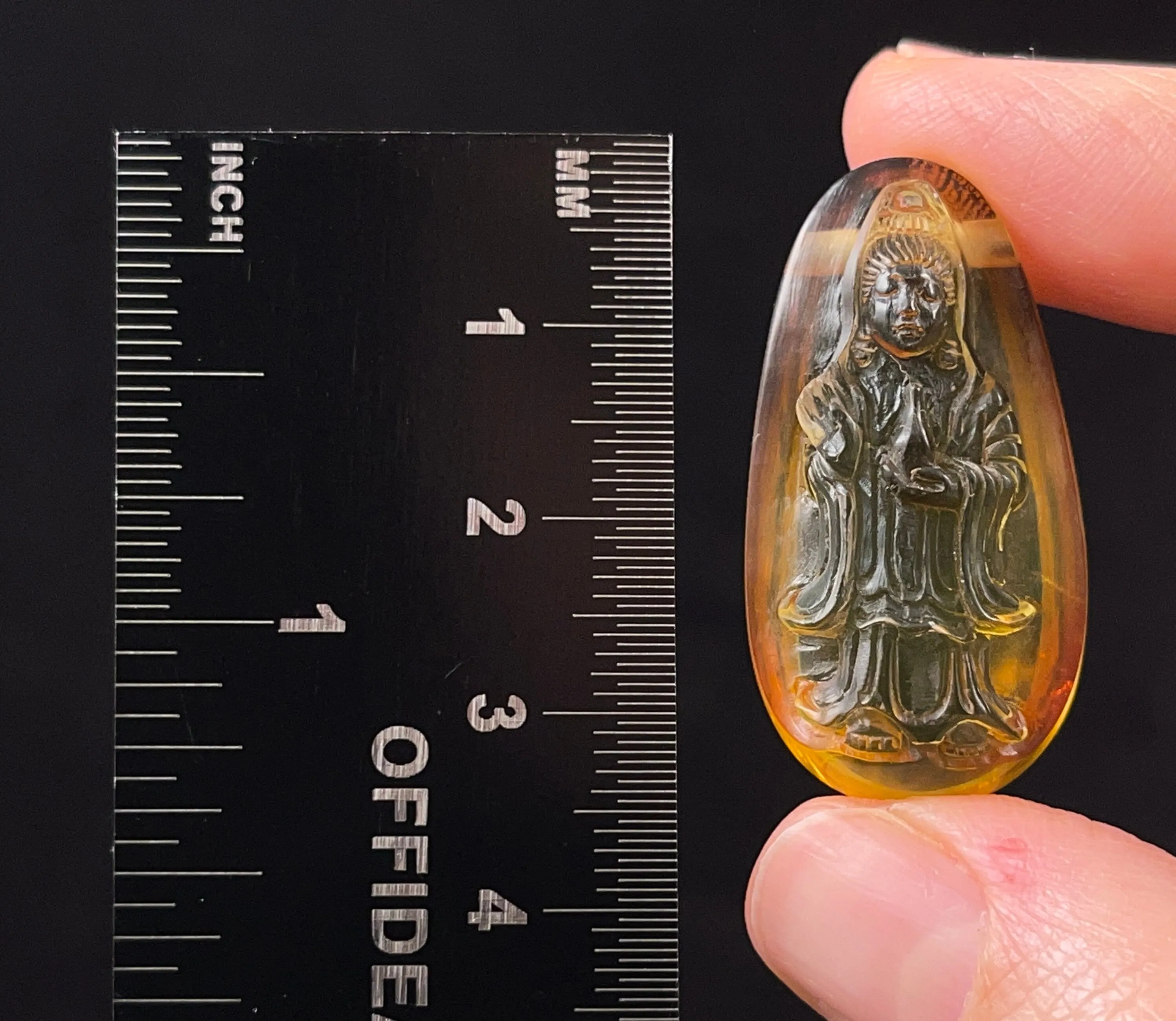 AMBER Crystal Kuan Yin - Crystal Carving, Housewarming Gift, Home Decor, Healing Crystals and Stones, 52668