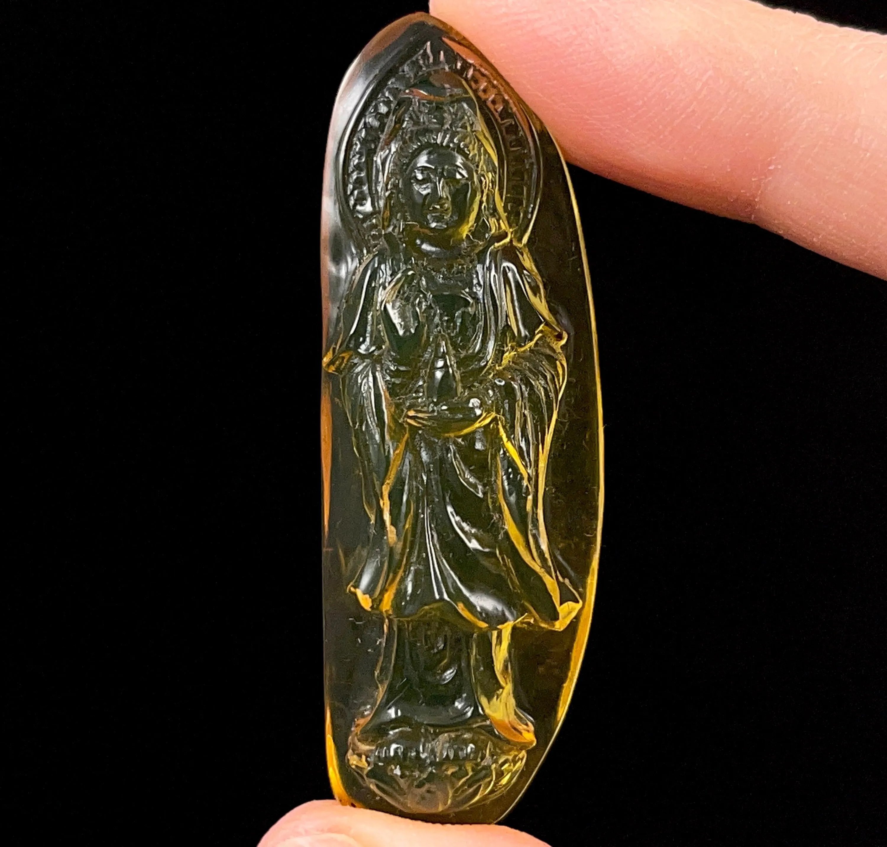 AMBER Crystal Kuan Yin - Crystal Carving, Housewarming Gift, Home Decor, Healing Crystals and Stones, 52674