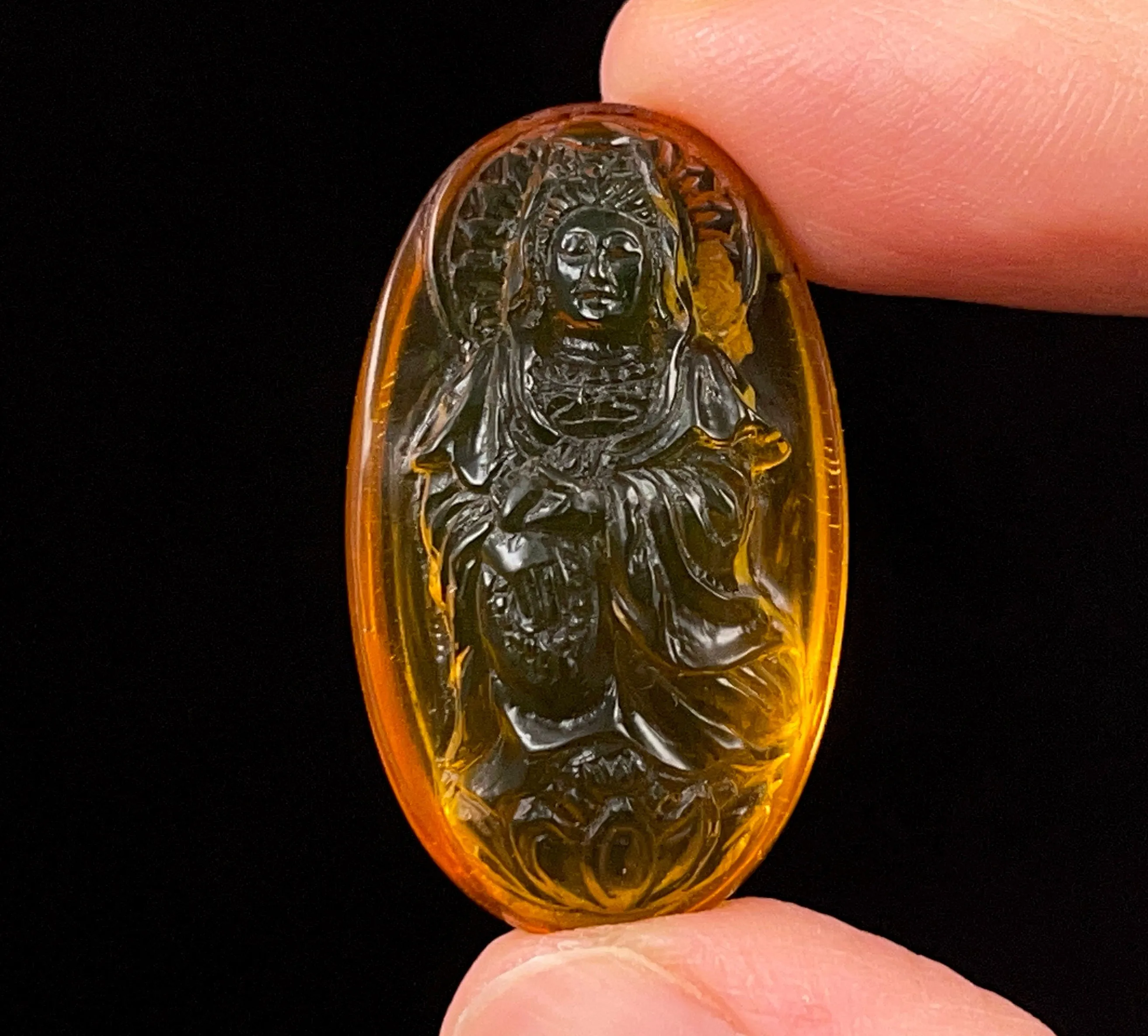 AMBER Crystal Kuan Yin - Crystal Carving, Housewarming Gift, Home Decor, Healing Crystals and Stones, 52678