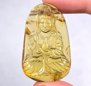 AMBER Crystal Kuan Yin - Crystal Carving, Housewarming Gift, Home Decor, Healing Crystals and Stones, 52679