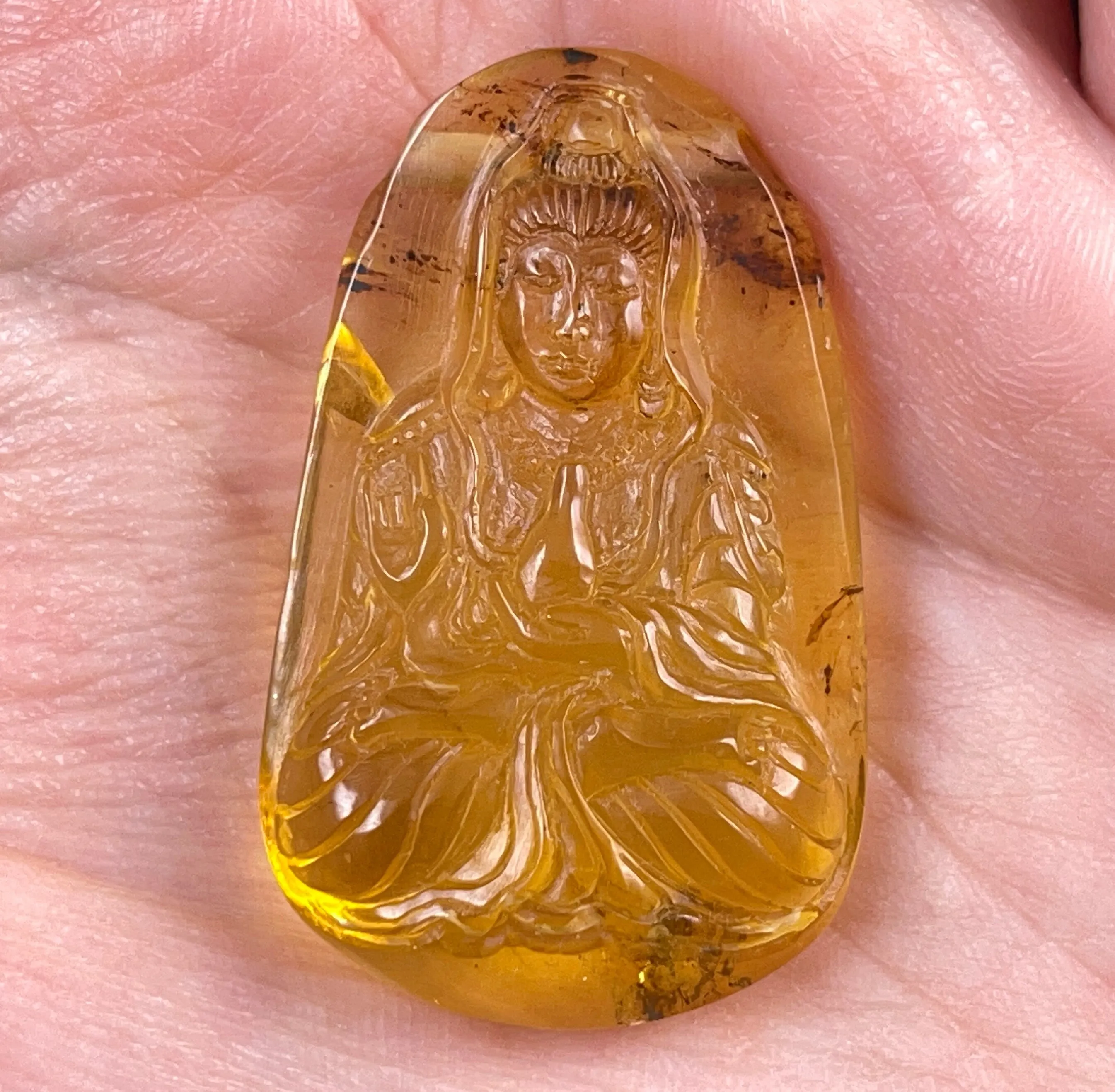 AMBER Crystal Kuan Yin - Crystal Carving, Housewarming Gift, Home Decor, Healing Crystals and Stones, 52679