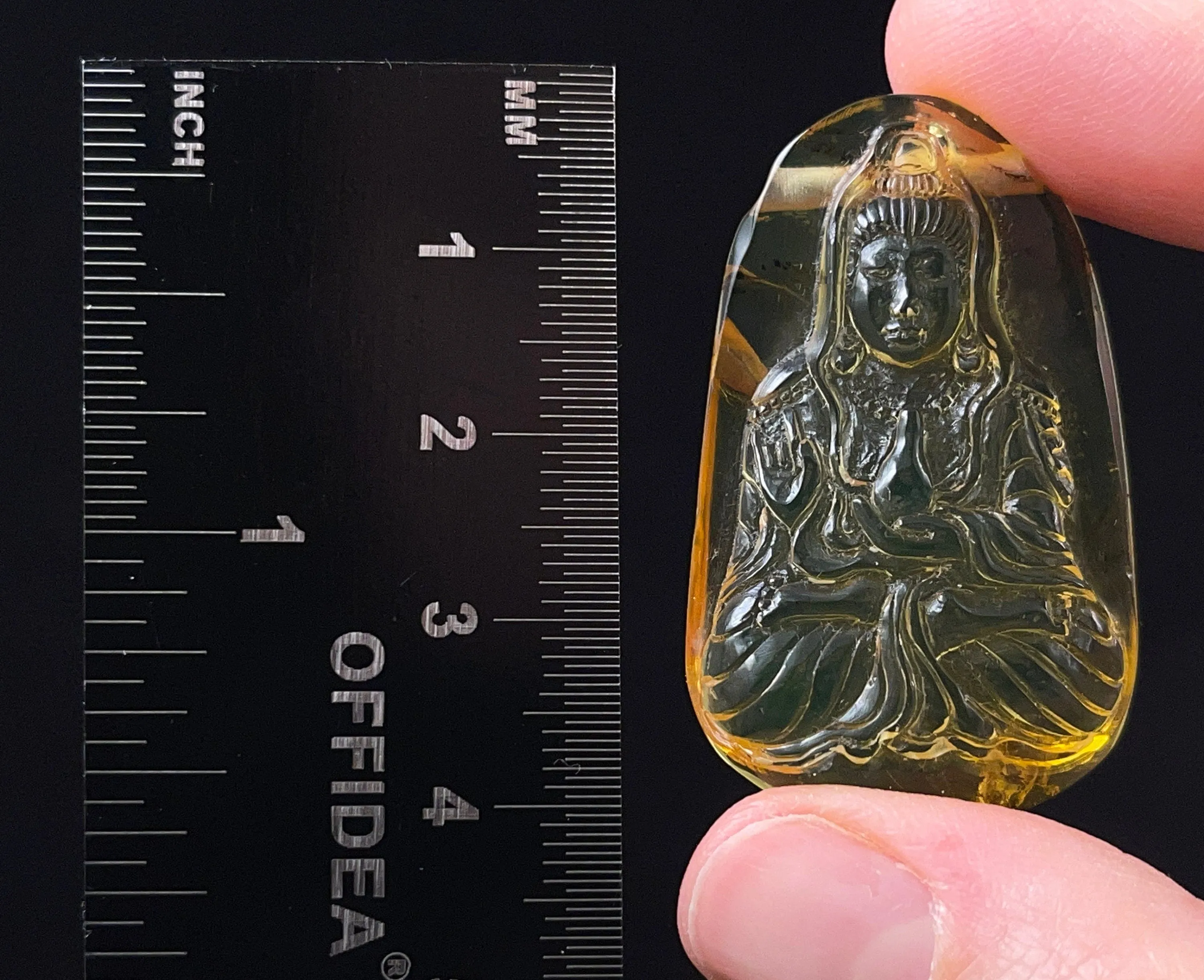 AMBER Crystal Kuan Yin - Crystal Carving, Housewarming Gift, Home Decor, Healing Crystals and Stones, 52679