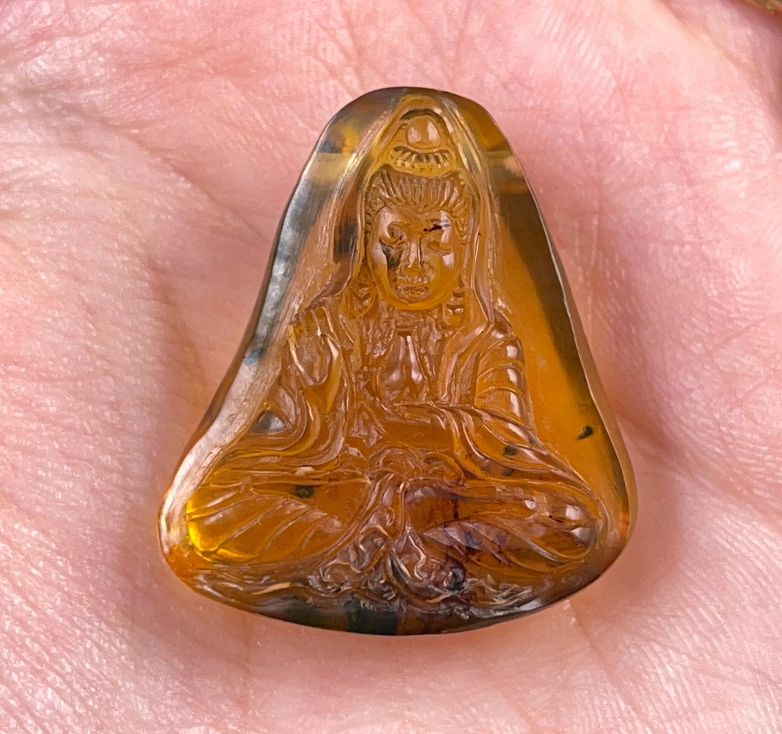 AMBER Crystal Kuan Yin - Crystal Carving, Housewarming Gift, Home Decor, Healing Crystals and Stones, 52684