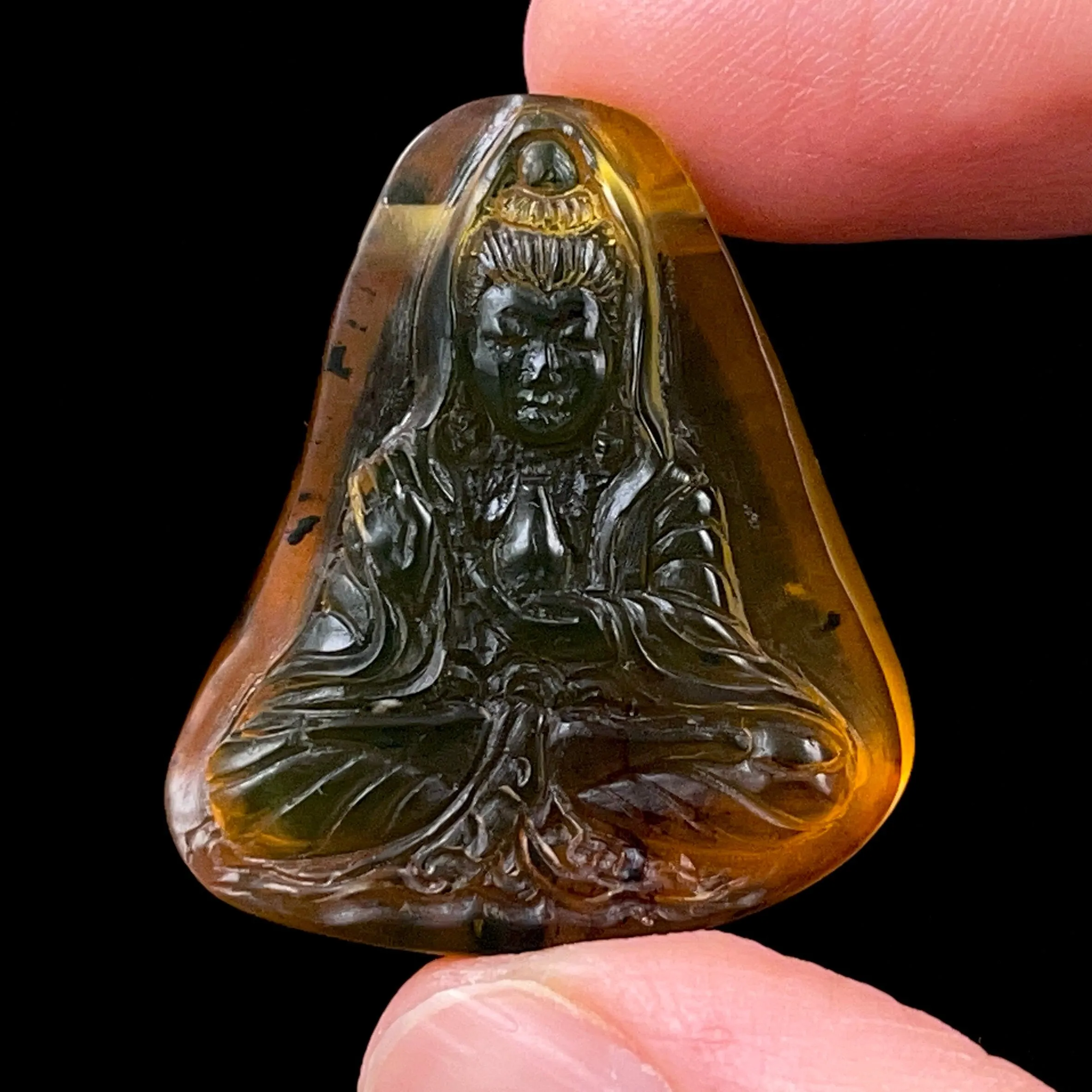 AMBER Crystal Kuan Yin - Crystal Carving, Housewarming Gift, Home Decor, Healing Crystals and Stones, 52684