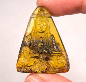 AMBER Crystal Kuan Yin - Crystal Carving, Housewarming Gift, Home Decor, Healing Crystals and Stones, 52694