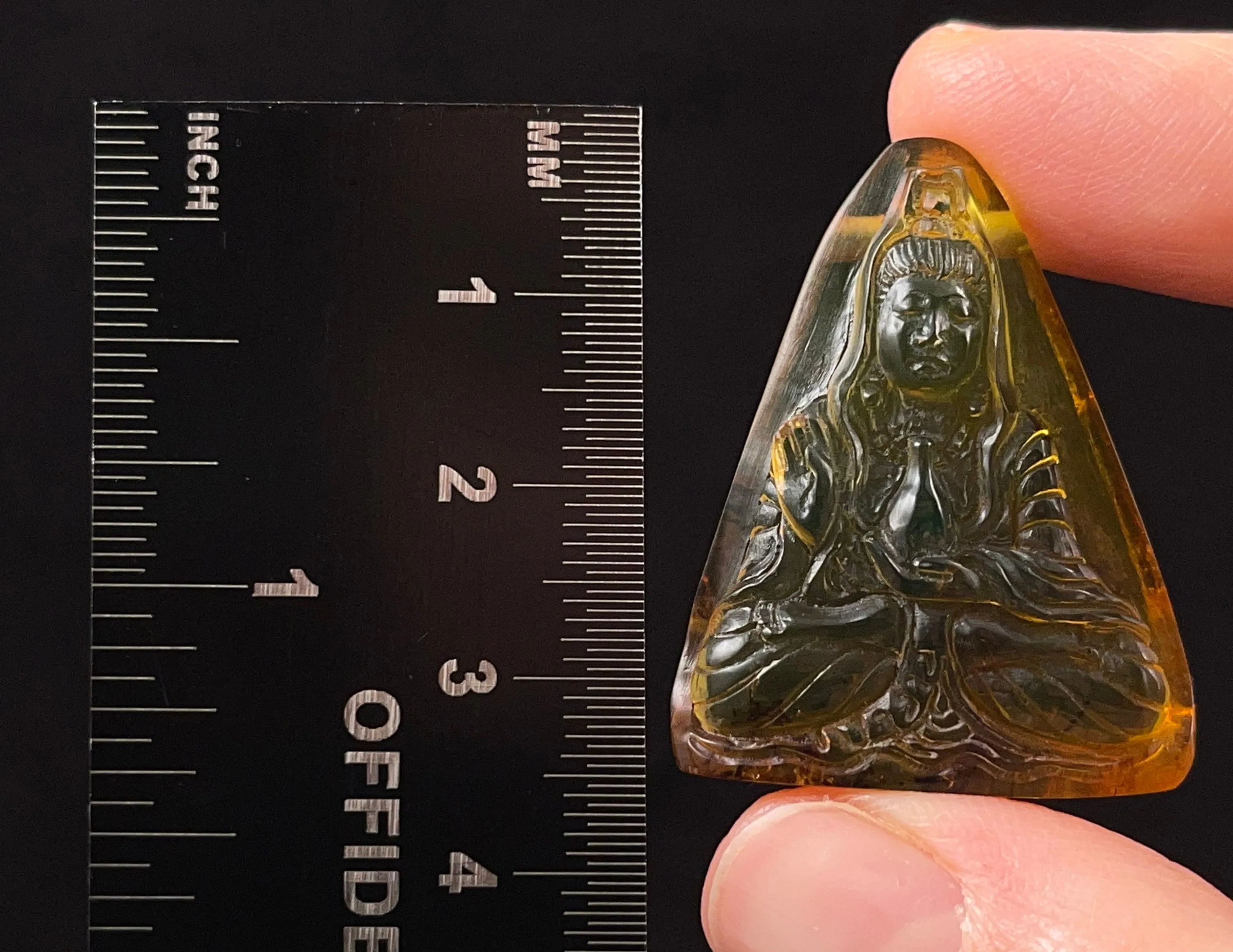 AMBER Crystal Kuan Yin - Crystal Carving, Housewarming Gift, Home Decor, Healing Crystals and Stones, 52694