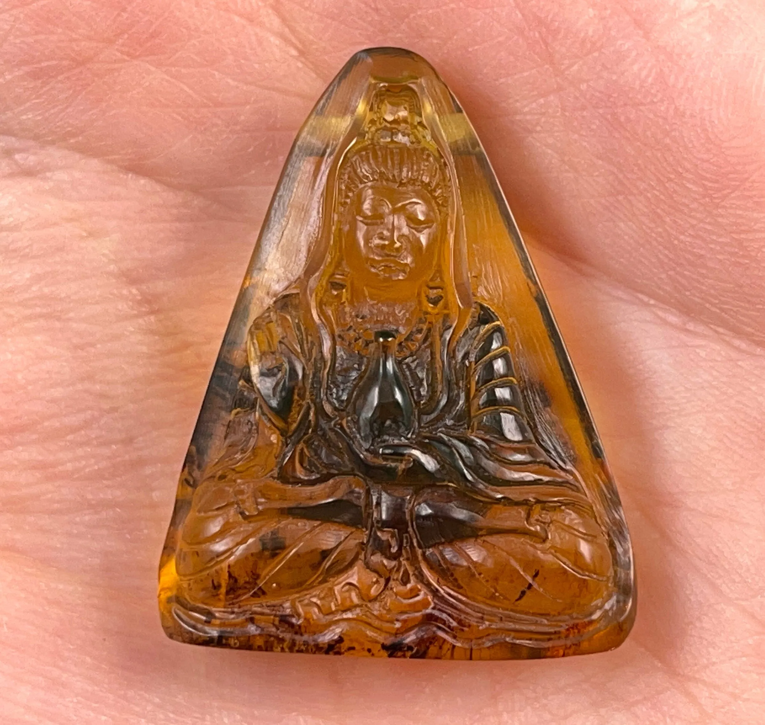 AMBER Crystal Kuan Yin - Crystal Carving, Housewarming Gift, Home Decor, Healing Crystals and Stones, 52694