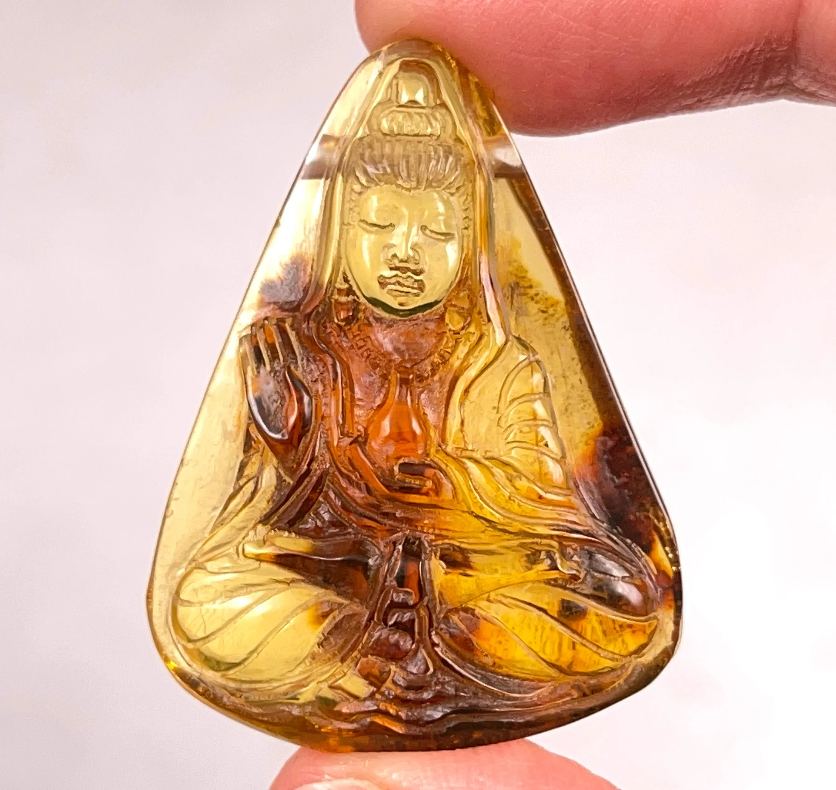 AMBER Crystal Kuan Yin - Crystal Carving, Housewarming Gift, Home Decor, Healing Crystals and Stones, 52695