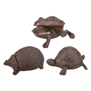 Animal Key Keepers, Turtle/Hedgehog/Frog - Cast Iron, Antique Brown - Set of 3