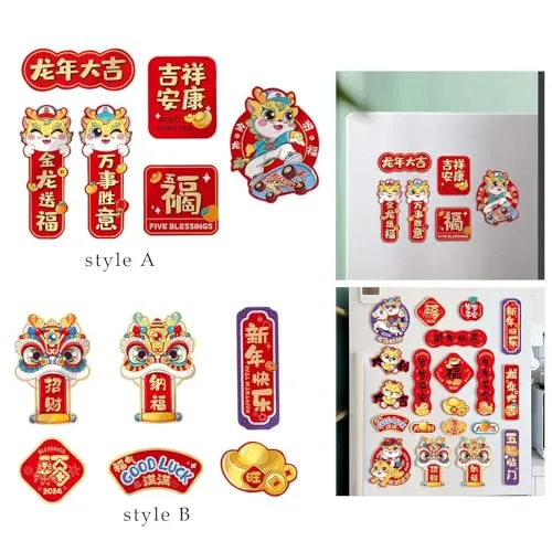 ATORSE® 6 Pieces Chinese New Year Refrigerator Magnets 3D for Spring Festival Office Style A