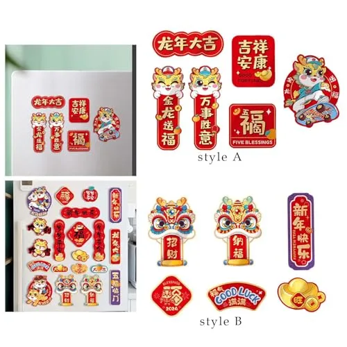 ATORSE® 6 Pieces Chinese New Year Refrigerator Magnets 3D for Spring Festival Office Style A