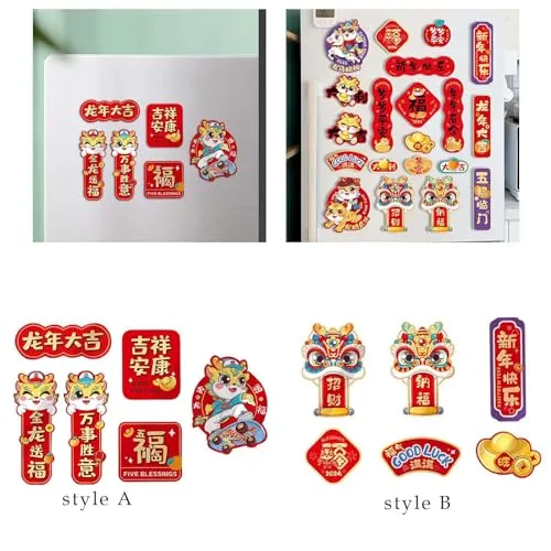 ATORSE® 6 Pieces Chinese New Year Refrigerator Magnets 3D for Spring Festival Office Style A