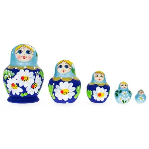 Beautiful Wooden  With Light Blue Color Hood And Flowers Nesting Dolls