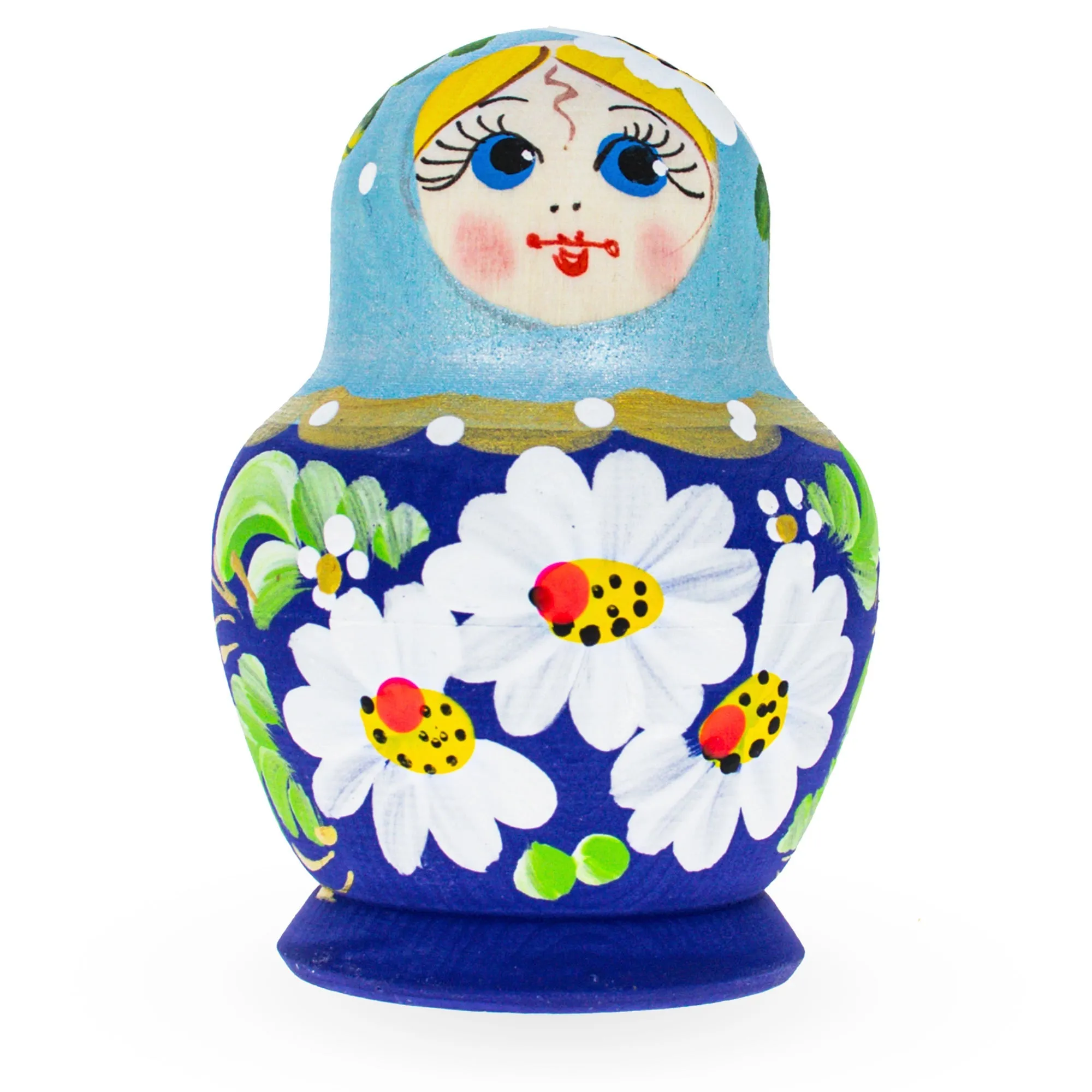 Beautiful Wooden  With Light Blue Color Hood And Flowers Nesting Dolls