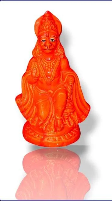 Bells and Glitters Sindoori Hanuman Idol, Pure Clay, Lord Hanuman (Vermillion ) Hindu Religious Statue, Hand Painted, Small 6 inches | sindoori Hanuman ial for Home puja Office Gifting etc