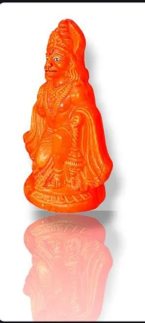 Bells and Glitters Sindoori Hanuman Idol, Pure Clay, Lord Hanuman (Vermillion ) Hindu Religious Statue, Hand Painted, Small 6 inches | sindoori Hanuman ial for Home puja Office Gifting etc