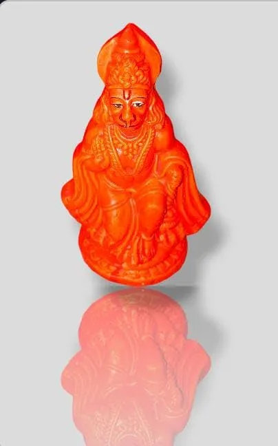 Bells and Glitters Sindoori Hanuman Idol, Pure Clay, Lord Hanuman (Vermillion ) Hindu Religious Statue, Hand Painted, Small 6 inches | sindoori Hanuman ial for Home puja Office Gifting etc