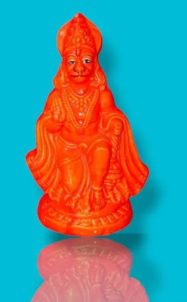 Bells and Glitters Sindoori Hanuman Idol, Pure Clay, Lord Hanuman (Vermillion ) Hindu Religious Statue, Hand Painted, Small 6 inches | sindoori Hanuman ial for Home puja Office Gifting etc