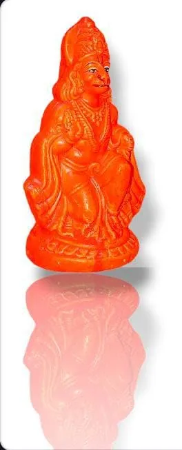 Bells and Glitters Sindoori Hanuman Idol, Pure Clay, Lord Hanuman (Vermillion ) Hindu Religious Statue, Hand Painted, Small 6 inches | sindoori Hanuman ial for Home puja Office Gifting etc