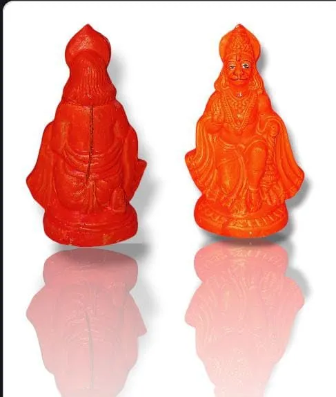 Bells and Glitters Sindoori Hanuman Idol, Pure Clay, Lord Hanuman (Vermillion ) Hindu Religious Statue, Hand Painted, Small 6 inches | sindoori Hanuman ial for Home puja Office Gifting etc