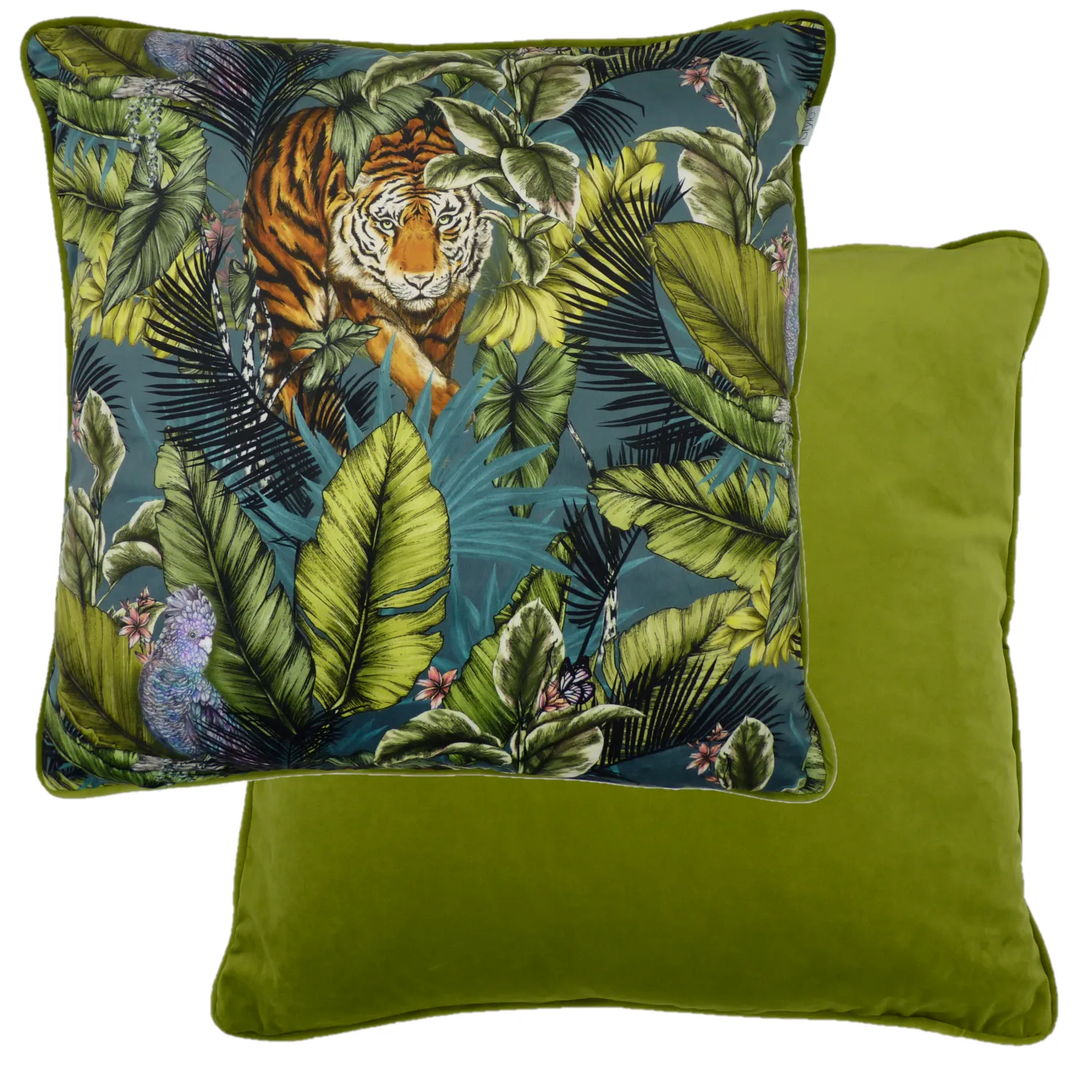 Bengal Tiger Green Twilight Velvet Cushion Cover (60cm x 60cm)