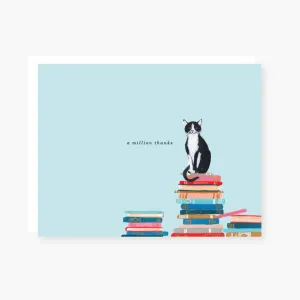 Cat and Stacked Books Flat Notecard Set