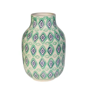 CERAMIC 13.25" VASE, GREEN/WHITE