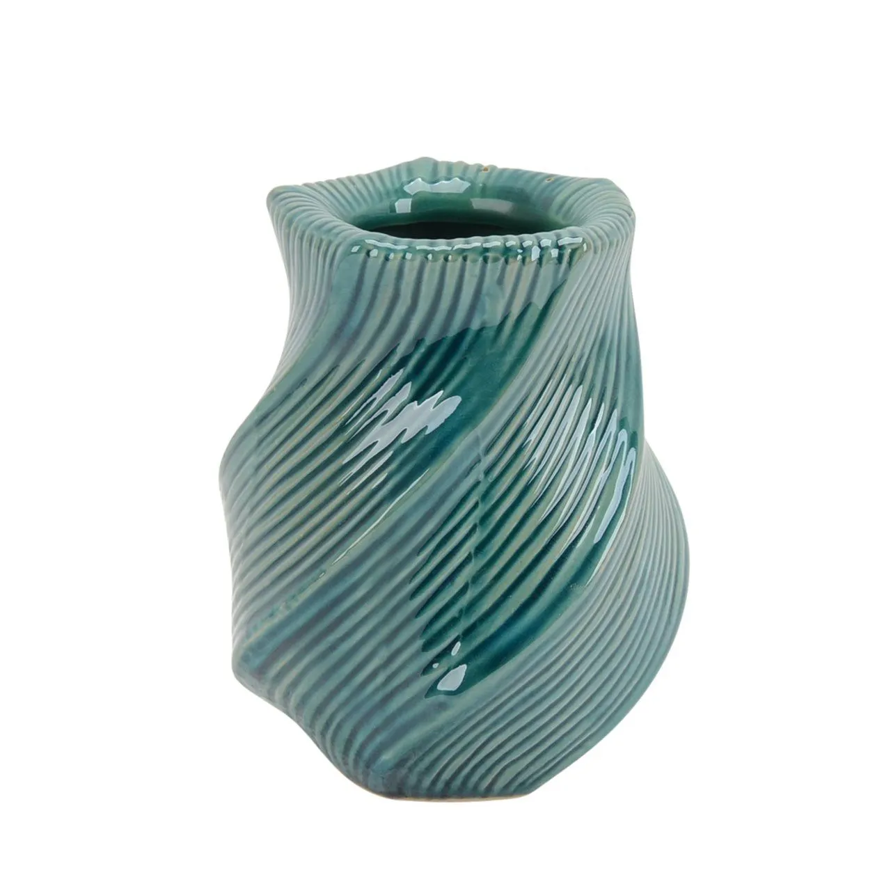 CERAMIC VASE W/SWIRL PATTERN, 8"H, TURQUOISE