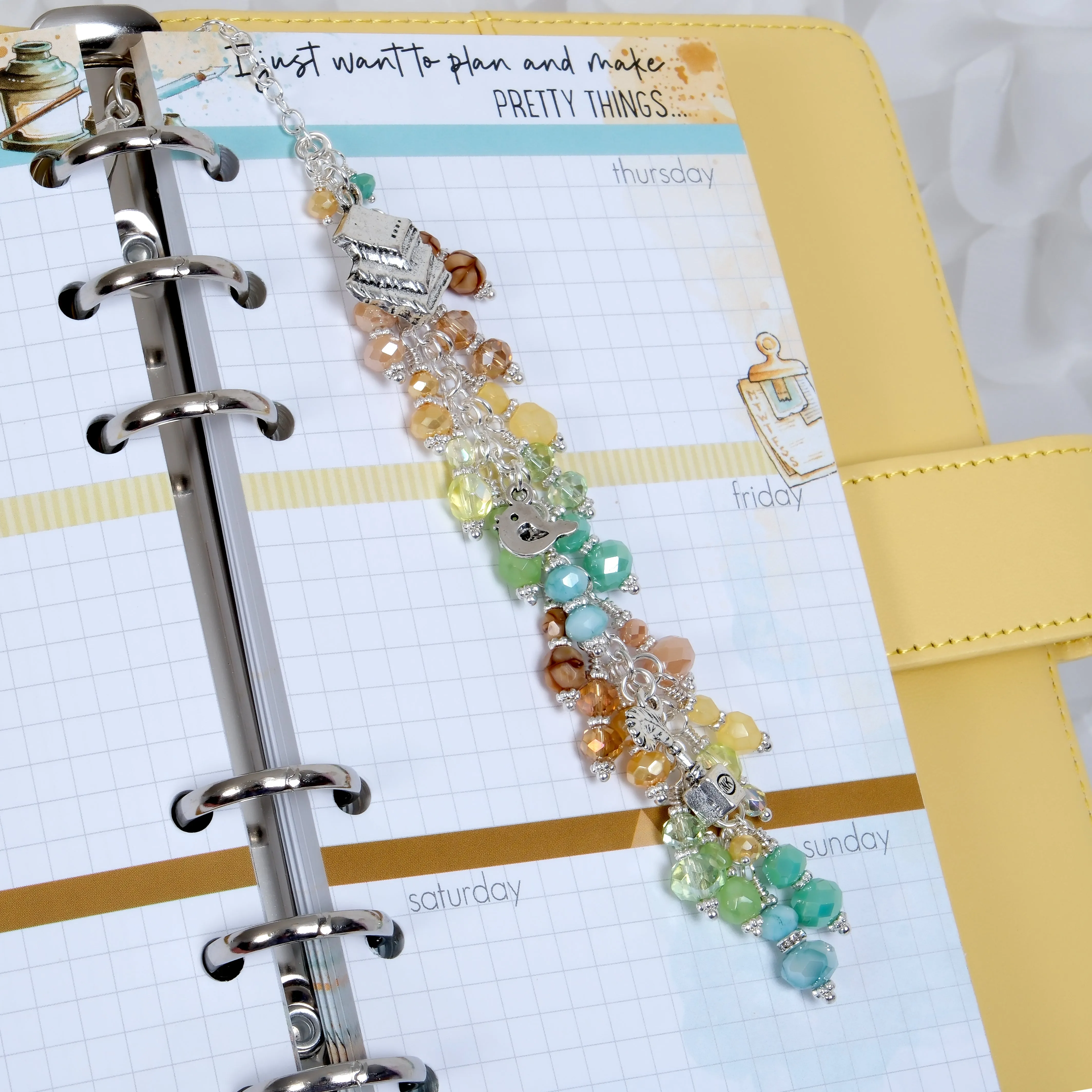 Chapters Dangle Planner Charm with Book, Bird and Inkwell Charms