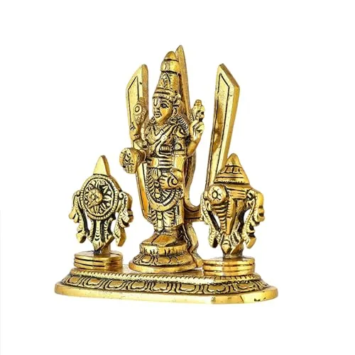 CHHARIYA CRAFTS Metal Tirupati Balaji Sri Venkateswara Shankh Chakra Tilak Idol for Home and Office Decor Wedding Housewarming Gift Item Decorative Showpieces