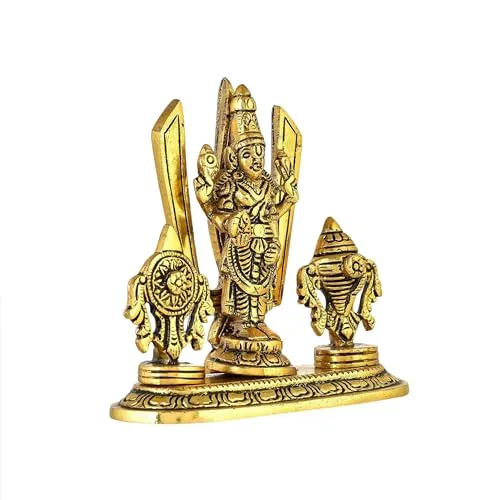 CHHARIYA CRAFTS Metal Tirupati Balaji Sri Venkateswara Shankh Chakra Tilak Idol for Home and Office Decor Wedding Housewarming Gift Item Decorative Showpieces