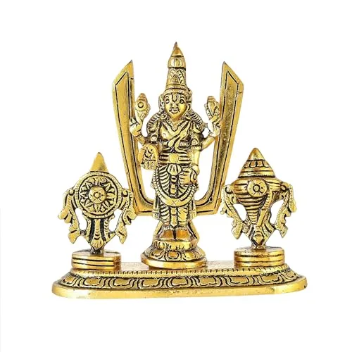 CHHARIYA CRAFTS Metal Tirupati Balaji Sri Venkateswara Shankh Chakra Tilak Idol for Home and Office Decor Wedding Housewarming Gift Item Decorative Showpieces