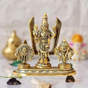 CHHARIYA CRAFTS Metal Tirupati Balaji Sri Venkateswara Shankh Chakra Tilak Idol for Home and Office Decor Wedding Housewarming Gift Item Decorative Showpieces