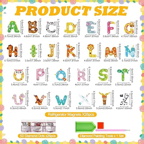 Copkim 26 Pcs Animal Diamond Fridge Magnet Cute Animal Magnetic Letters for Classroom Alphabet Magnets Set Decorative Refrigerator Magnets for Learning Spelling Game Gift Stocking Fillers