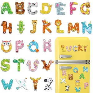 Copkim 26 Pcs Animal Diamond Fridge Magnet Cute Animal Magnetic Letters for Classroom Alphabet Magnets Set Decorative Refrigerator Magnets for Learning Spelling Game Gift Stocking Fillers